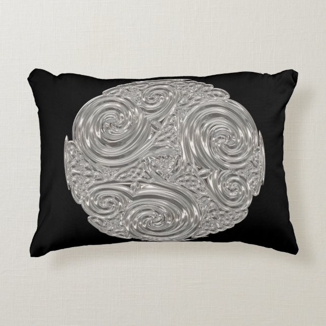 Elegant art nouveau Silver Black medallion Accent Kussen (Voorkant)