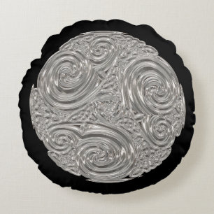 Elegant art nouveau Silver Black medallion Rond Kussen