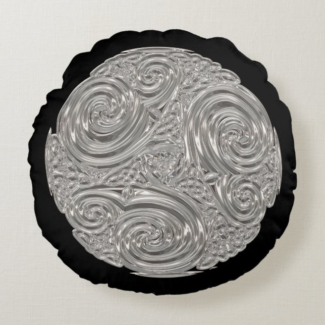 Elegant art nouveau Silver Black medallion Rond Kussen (Voorkant)