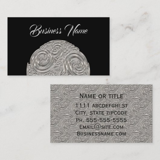 Elegant art nouveau Silver Black medallion Visitekaartje (Voorkant / Achterkant)