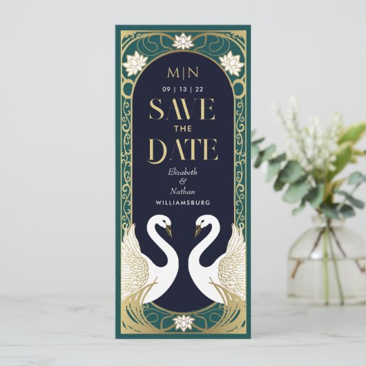 Elegant Art Nouveau slaat de datum op Kaart (Staand voorkant)