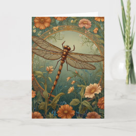 Elegant Art Nouveau Spring green Dragonfly Kaart