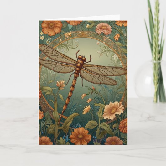 Elegant Art Nouveau Spring green Dragonfly Kaart (Voorkant)