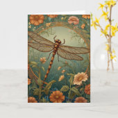 Elegant Art Nouveau Spring green Dragonfly Kaart (Gele Bloem)