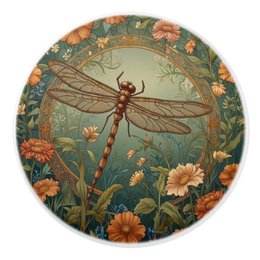 Elegant Art Nouveau Spring green Dragonfly Keramische Knop (Voorkant)
