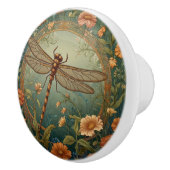 Elegant Art Nouveau Spring green Dragonfly Keramische Knop (Rechts)