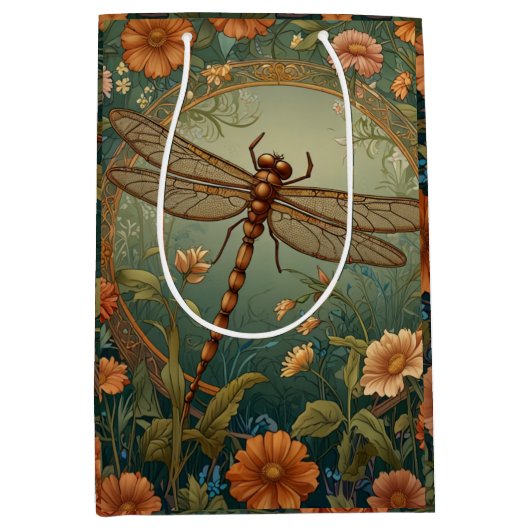 Elegant Art Nouveau Spring green Dragonfly Medium Cadeauzakje (Voorkant)