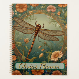 Elegant Art Nouveau Spring green Dragonfly Planner