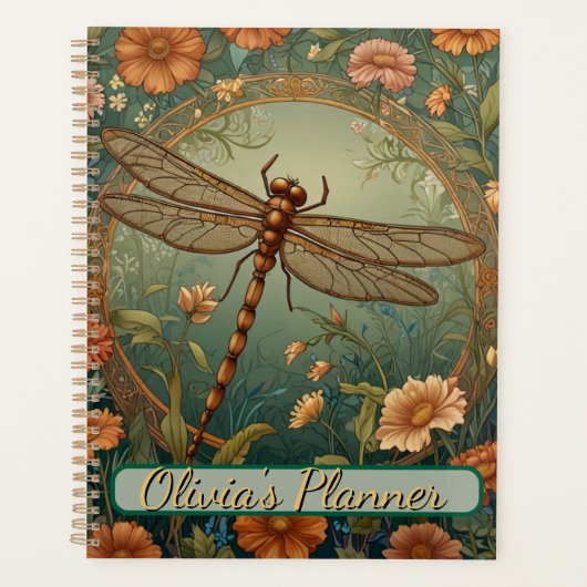 Elegant Art Nouveau Spring green Dragonfly Planner (Voorkant)