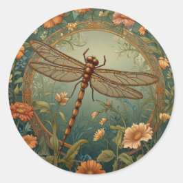 Elegant Art Nouveau Spring green Dragonfly Ronde Sticker