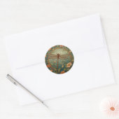 Elegant Art Nouveau Spring green Dragonfly Ronde Sticker (Envelop)