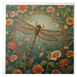 Elegant Art Nouveau Spring green Dragonfly Tegeltje