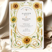 Elegant Art Nouveau Sunflower & Wheat Gold Wedding Kaart