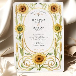 Elegant Art Nouveau Sunflower & Wheat Gold Wedding Kaart