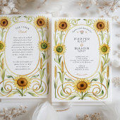 Elegant Art Nouveau Sunflower & Wheat Gold Wedding Kaart