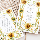 Elegant Art Nouveau Sunflower & Wheat Gold Wedding Kaart