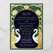 Elegant Art Nouveau Swans Wedding Invitation Folie Uitnodiging (Voorkant)
