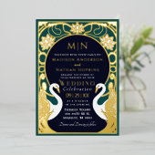 Elegant Art Nouveau Swans Wedding Invitation Folie Uitnodiging (Staand Voorkant)