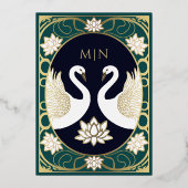 Elegant Art Nouveau Swans Wedding Invitation Folie Uitnodiging (Achterkant)