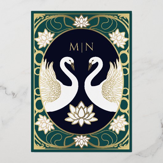 Elegant Art Nouveau Swans Wedding Invitation Folie Uitnodiging (Achterkant)