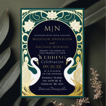 Elegant Art Nouveau Swans Wedding Invitation