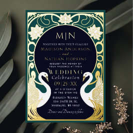Elegant Art Nouveau Swans Wedding Invitation Folie Uitnodiging
