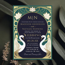 Elegant Art Nouveau Swans Wedding Invitation
