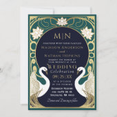 Elegant Art Nouveau Swans Wedding Invitation Kaart (Voorkant)