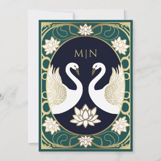 Elegant Art Nouveau Swans Wedding Invitation Kaart (Achterkant)