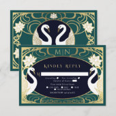 Elegant Art Nouveau Swans Wedding RSVP Informatiekaartje (Voorkant / Achterkant)
