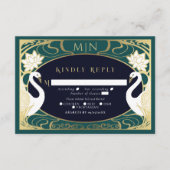 Elegant Art Nouveau Swans Wedding RSVP Informatiekaartje (Voorkant)