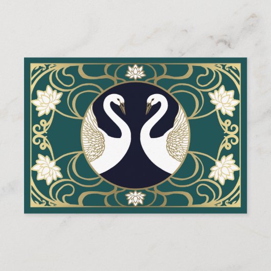 Elegant Art Nouveau Swans Wedding RSVP Informatiekaartje (Achterkant)