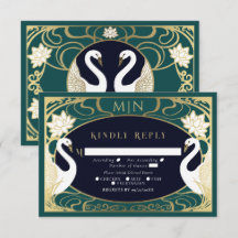 Elegant Art Nouveau Swans Wedding RSVP