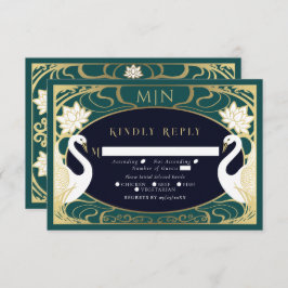 Elegant Art Nouveau Swans Wedding RSVP Informatiekaartje