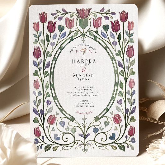 Elegant Art Nouveau Tulip Floral Wedding Kaart