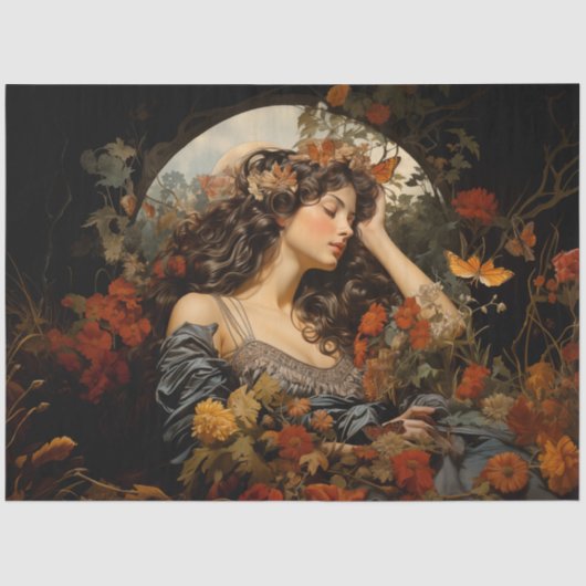 Elegant Art Nouveau Victorian Goddess Floral Tissuepapier (Voorkant)