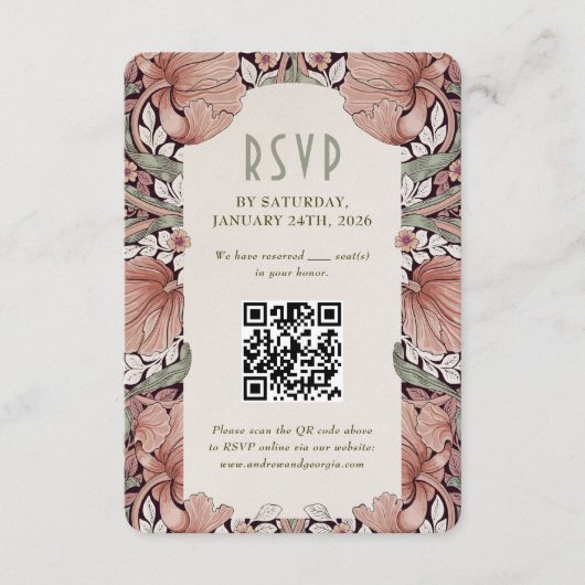 Elegant Art Nouveau Wedding RSVP Card with QR Code Kaart (Voorkant)