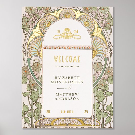 Elegant art nouveau welkomstbord folie afdrukken (Voorkant)