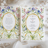 Elegant Art Nouveau Wildflower Gold Frame Wedding Kaart