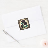 Elegant Art Nouveau Zwart Rood Rose Design Vierkante Sticker (Envelop)