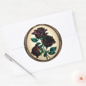 Elegant Art Nouveau Zwart Roos Design Ronde Sticker (Envelop)