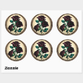 Elegant Art Nouveau Zwart Roos Design Ronde Sticker (Vel)