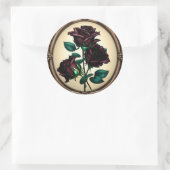 Elegant Art Nouveau Zwart Roos Design Ronde Sticker (Tas)