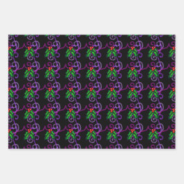 Elegant Artful Holly Leaves en Berries Kerstmis Inpakpapier Vel