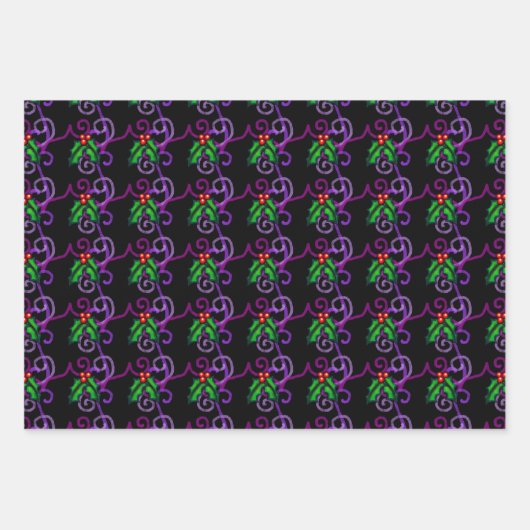Elegant Artful Holly Leaves en Berries Kerstmis Inpakpapier Vel (Voorkant)