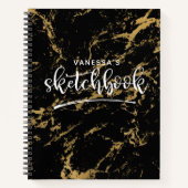 Elegant artiest Sketchbook Jouw naam Black Marmer Notitieboek (Voorkant)