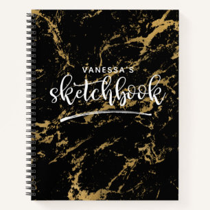 Elegant artiest Sketchbook Jouw naam Black Marmer Notitieboek