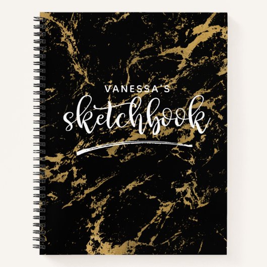 Elegant artiest Sketchbook Jouw naam Black Marmer Notitieboek (Voorkant)