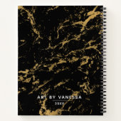 Elegant artiest Sketchbook Jouw naam Black Marmer Notitieboek (Achterkant)