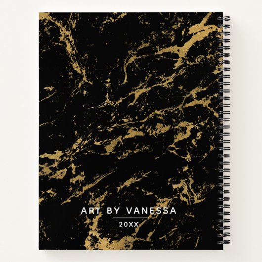 Elegant artiest Sketchbook Jouw naam Black Marmer Notitieboek (Achterkant)
